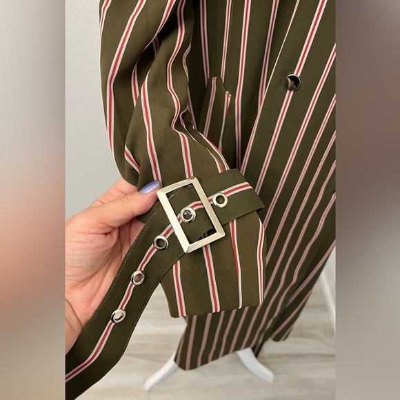 FRNCH Brown/Khaki trench coat/dress with Red& White stripes Size S/M - Picture 7 of 9